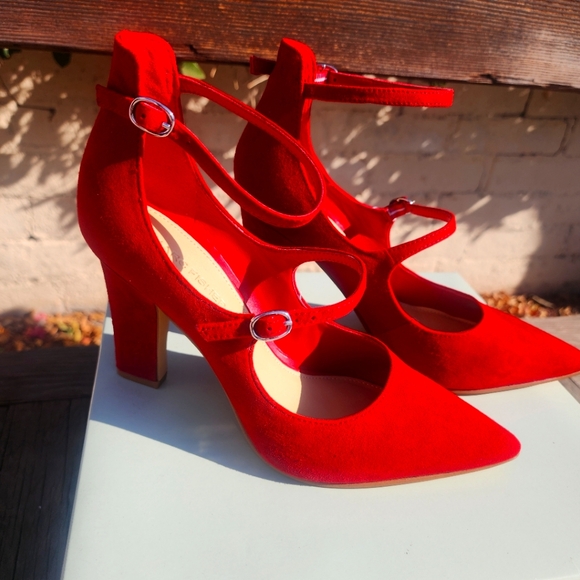Marc Fisher Shoes - Marc Fisher Kairi Deep Red Suede Strappy Heels